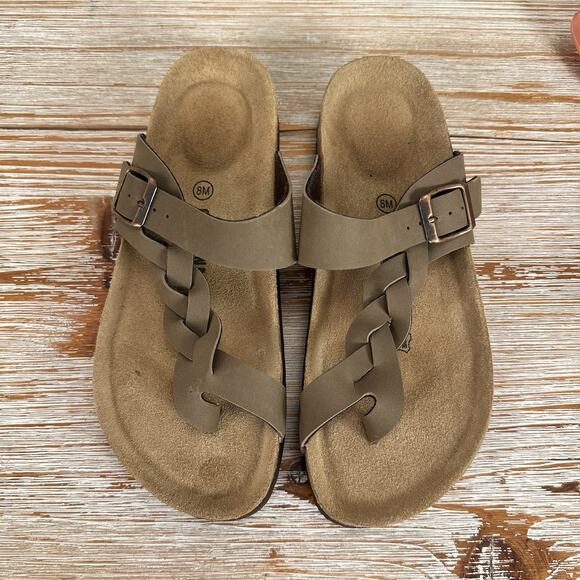 Cushionaire Libby Taupe Braided Slip-On Sandals Women’s 8M Suede Footbed Comfort - Picture 8 of 17